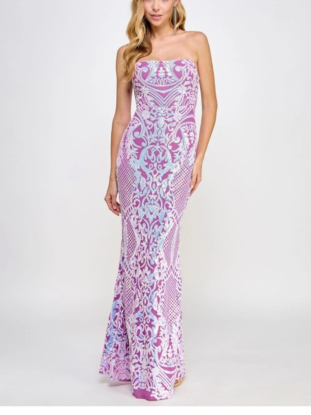 Jump Strapless Pink Embroidered Columnu Dress